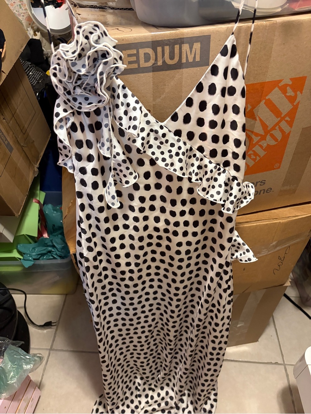 Zara Satin Maxi Dress with Black Polka Dots - Picture 5 of 7